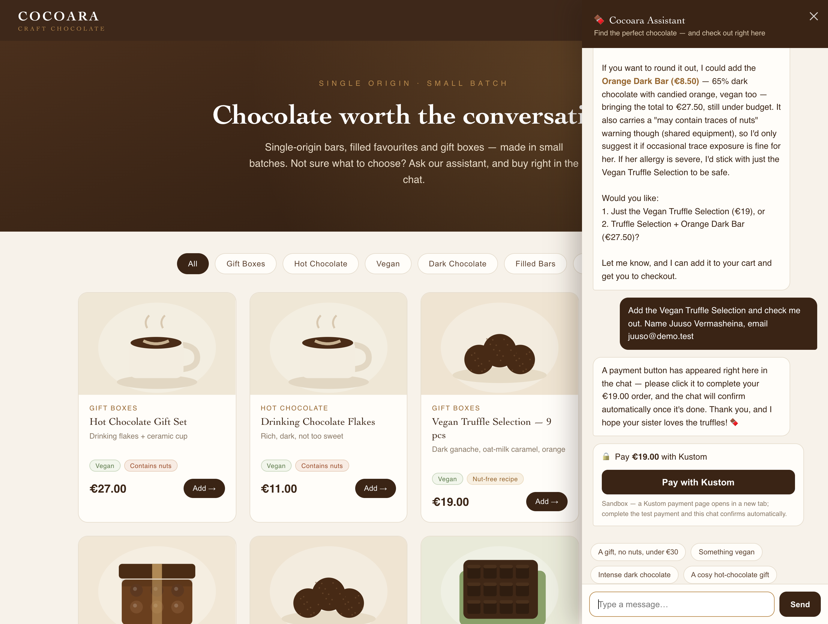 In-chat Pay with Kustom button