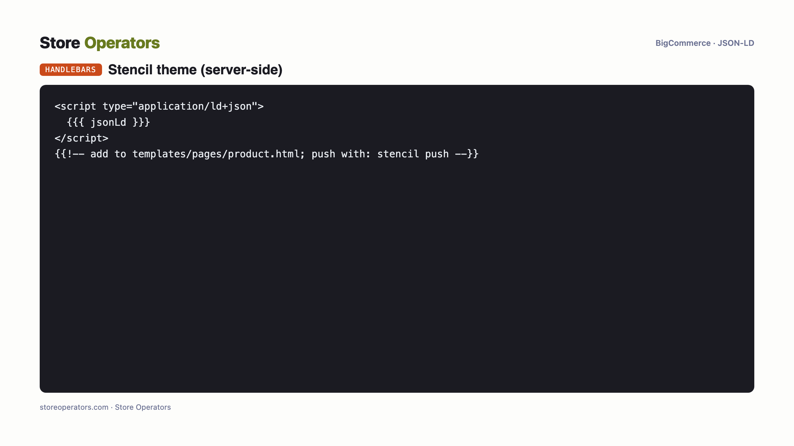 Stencil-teema (server-side) — koodi JSON-LD:n lisäämiseen BigCommerceiin