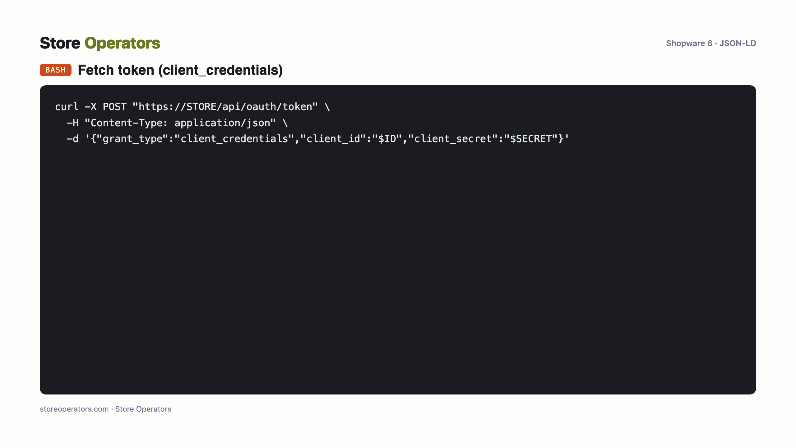 Hae token (client_credentials) — koodi JSON-LD:n lisäämiseen Shopware 6iin